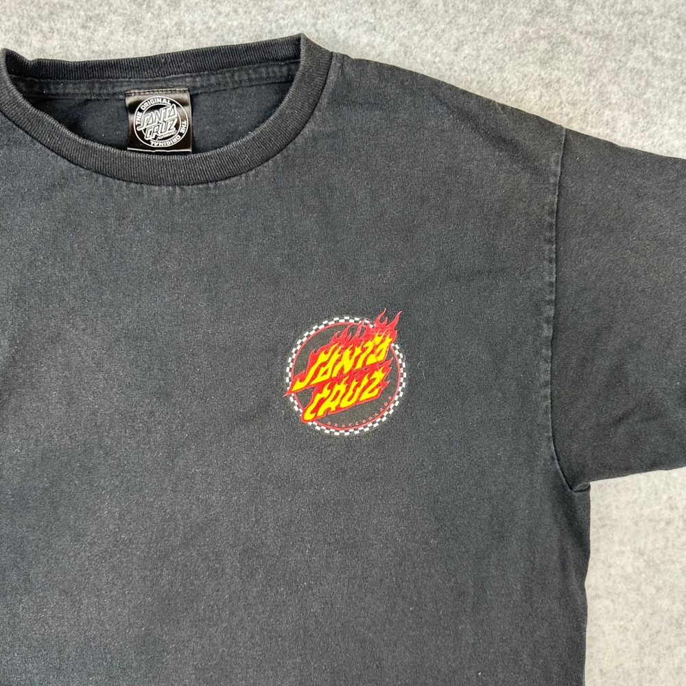 Santa Cruz Skateboards Mens Black Flame Checkered Logo Graphic T-Shirt Large